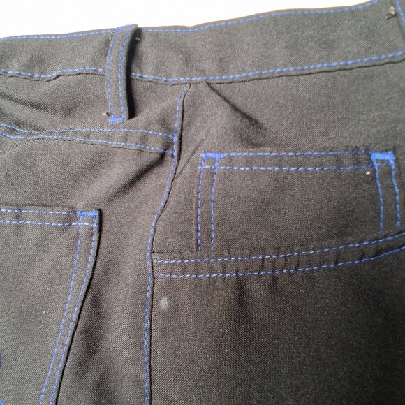 Johnny Suede Pants Men Size 30 Black Blue Stitching Flames Rockabilly Moto - Picture 11 of 15